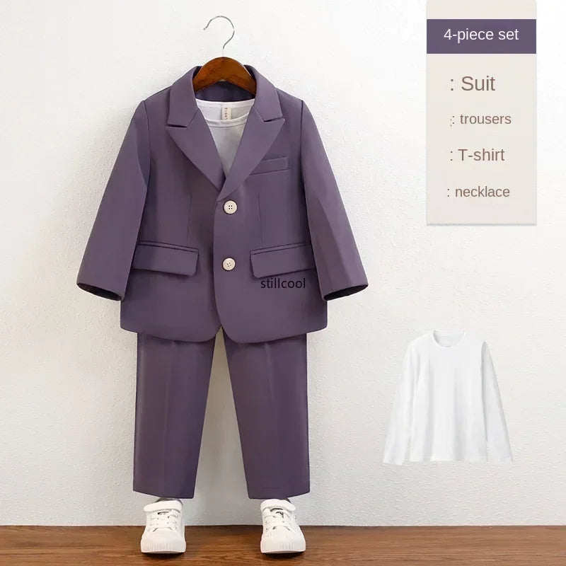 Suit for Boys Fall Casual Children School Uniform Outfits Handsome Kids Host Performance Costume 8 10 Y Boy Birthday Blazers Set