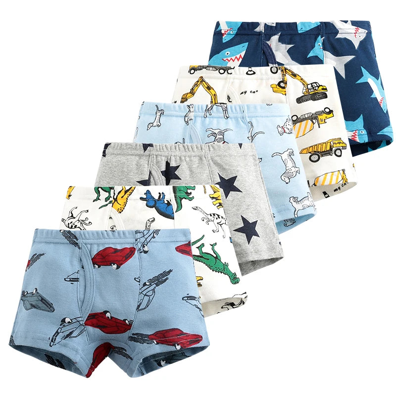 6 Pcs Baby Toddler Boys' Underwear,  100% Cotton Little Boys Briefs Soft Dinosaur Truck Boxer Briefs