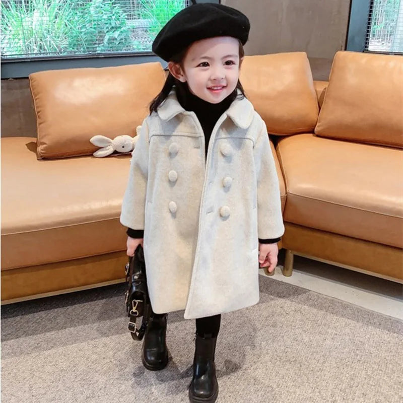 Winter Girl's Long Fashion Plus Cotton Coat 2024 Baby Girl Korean Style Thickened Double-breasted Coat Children Warm Jacket