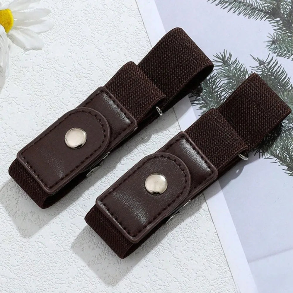 2pcs/set No Buckle Elastic Belt For Women Men Unisex Stretch Belt For Pants Jeans Casual Buckle Free Adjustable Invisible Belt