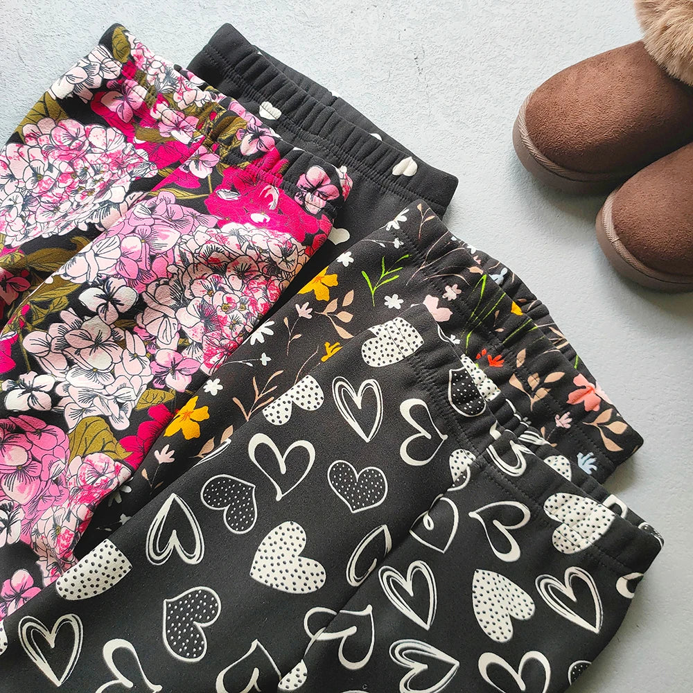 Spring Autumn Girls Pants Winte Baby Girls Thin Fleece Leggings Sweet Retro Camouflage Floral Slim Trousers Children Clothing