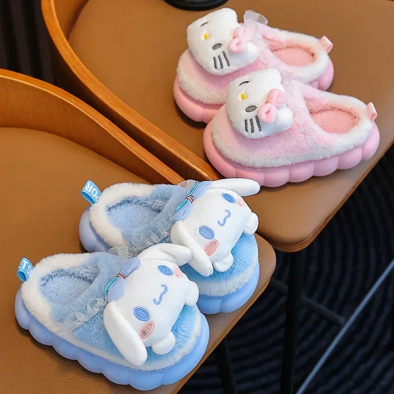 New Winter Cute Cartoon Non-slip Children's Plush Slippers Soft Sole Flip Flops Kids Girls Indoor Mule Warm Home Cotton Shoes