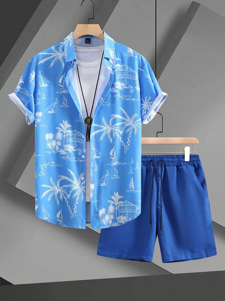 2025 Summer Men's Short-sleeved Shirt Beach Shorts Set Outdoor Everyday Men's Summer Shorts Street Fashion Men's Casual Shirt