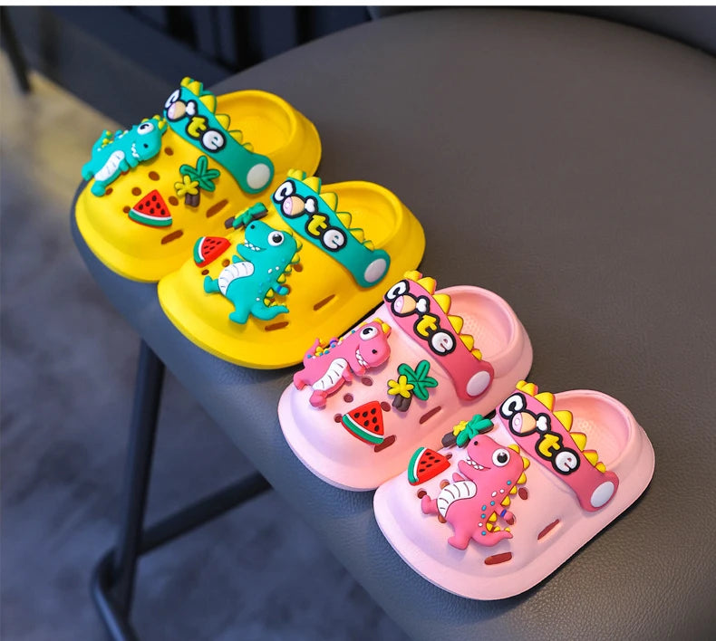 Summer Childrens Slippers Hole Kids Sandals Soft Anti-Skid Cartoon Dinosaur DIY Design Indoor Anti-Slip Boys Girls Beach Shoes