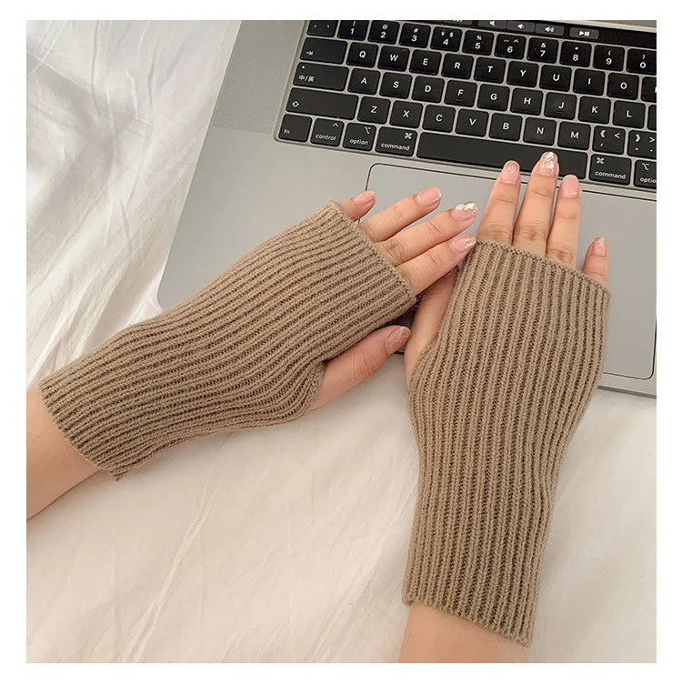 Solid Half Finger Gloves for Women Winter Soft Warm Wool Knitting Arm Gloves Writting Warm Mittens Handschoenen Guantes