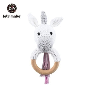 1PC Crochet Animal Bear Rattle Toy Soother Bracelet Wooden Teether Ring Baby Product Mobile Pram Crib Wooden Toys Newborn Gifts