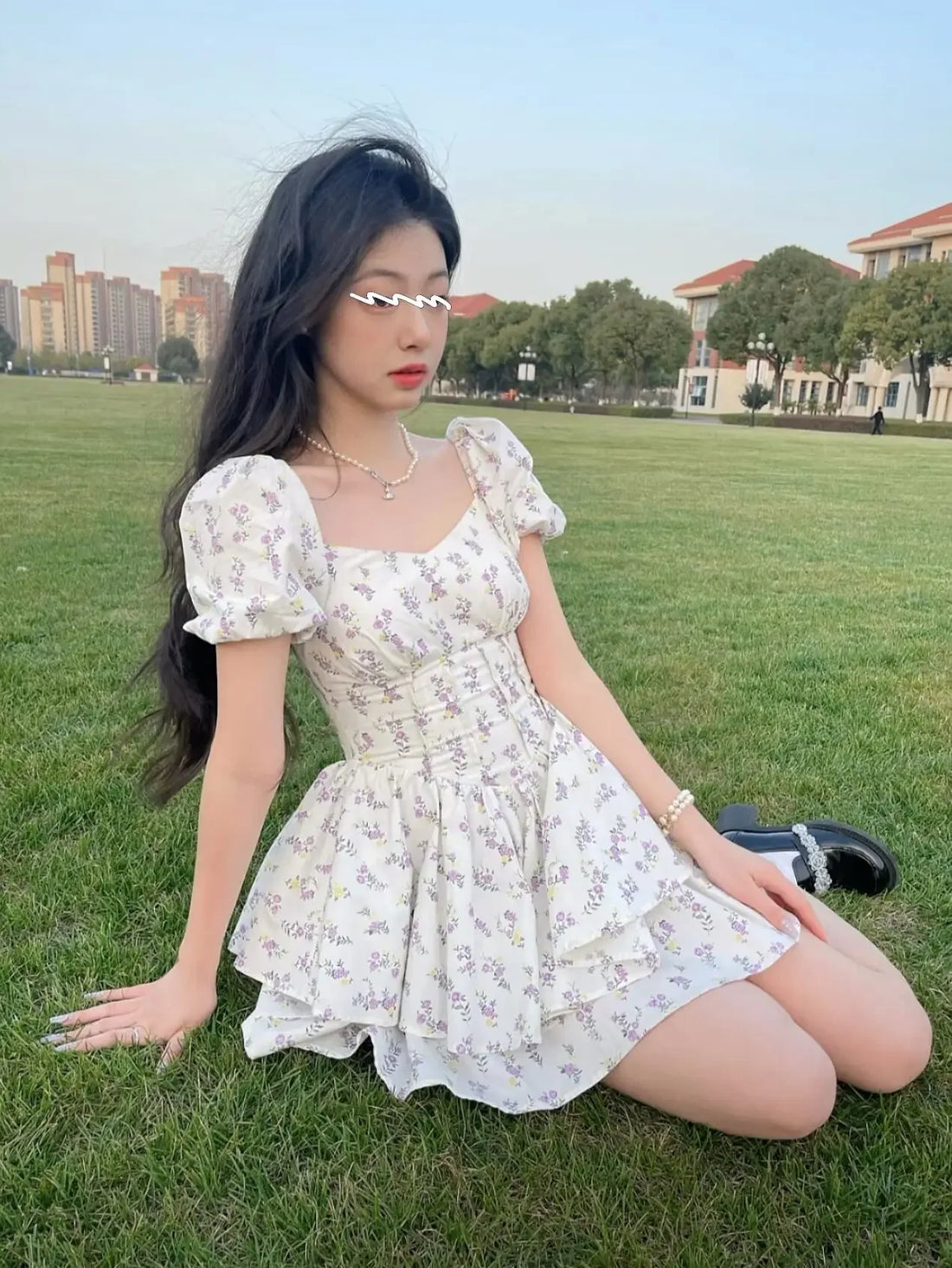 Preppy Style Dresses for Women Lovely Girls Fashion Floral Design Mini Sweet Chic Korean Young Summer Clothing All-match Casual