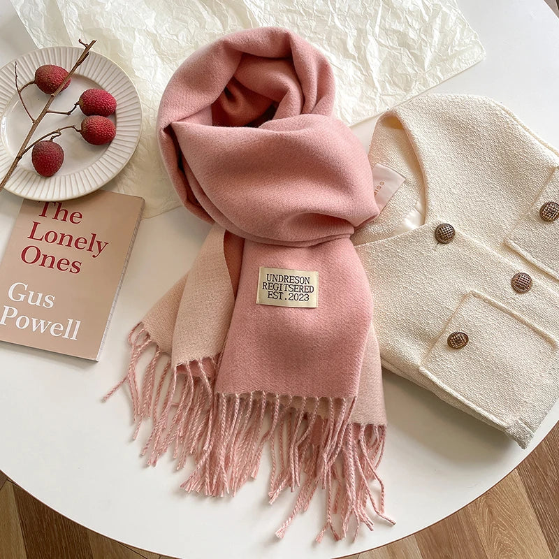 2025 New Fashion Cashmere Scarf Warm Winter for Women Korean Style Knitted Solid Color Double Sided Wraps Neckerchief