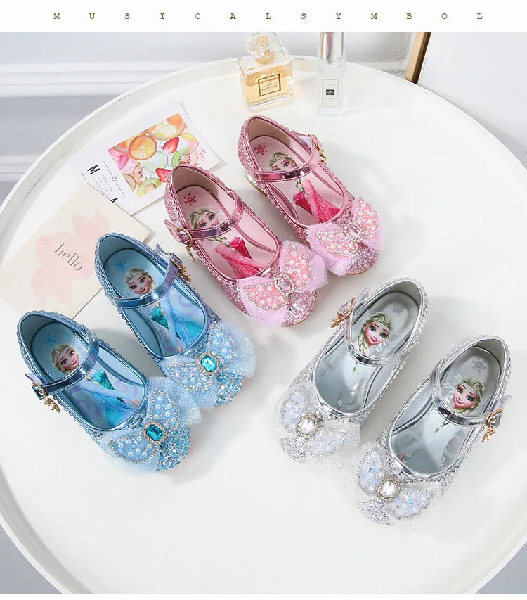 Disney Girls' Princess Sandals Children's Shoes Frozen Elsa Children's Shoes Girls Fashion Baby Pink Blue High Heel Shoes Size