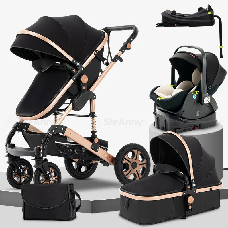 3 in 1 Baby Stroller,Baby Travel System,Baby Carriage 3in1 with Isofix Base,Foldable Newborn Pram,Reversible Standard Stroller