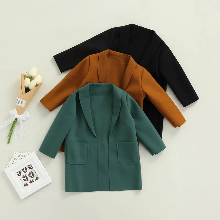 2-7years Kids Girls Casual Coat Long Sleeve Open Front Cardigan With Pockets Girls Solid Color Lake Green Black Brown Trench