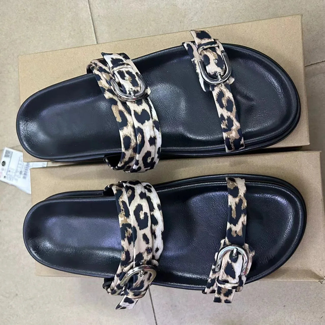 Chic Leopard Print Platform Sandal for Woman Classic Buckle Design Casual Thick Bottom Ladies Beach Shoes Open Toe Flat Footwear