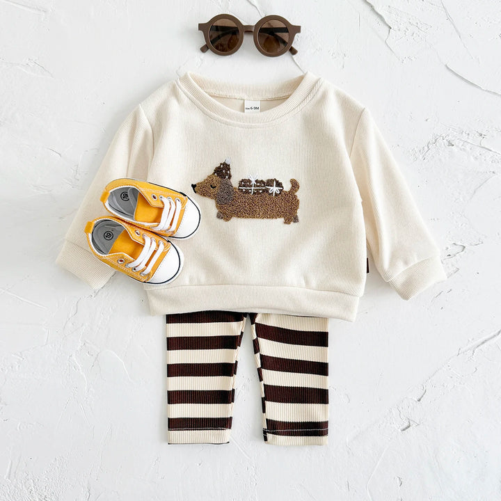 New Kids Baby Girl Clothing 2Pcs Winter Autumn Long-Sleeved Cute Puppy Top+Pants Infant Suit Baby Boy Outfits Warm Wear 0-3Years