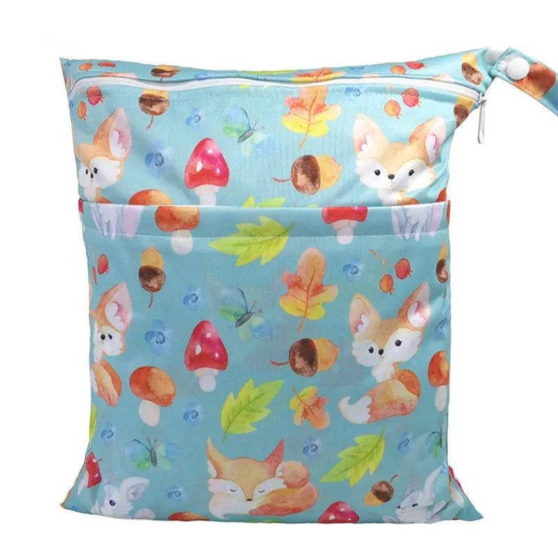 [Sigzagor]Wet Dry Bag With Two Zippered For Baby Diapers Nappies Waterproof Reusable 36cmx29cm