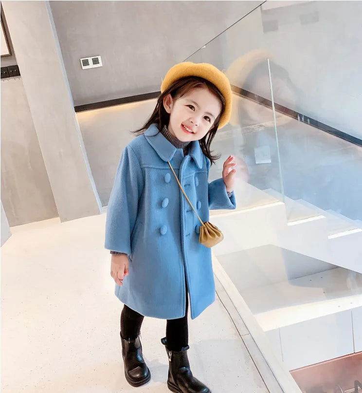 Winter Girl's Long Fashion Plus Cotton Coat 2024 Baby Girl Korean Style Thickened Double-breasted Coat Children Warm Jacket