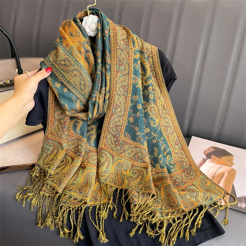 Tassel Blanket Design Thick Pashmina New Winter Warm Shawl Wrap Cashmere Scarf Women Neckerchief Poncho Stoles 2025