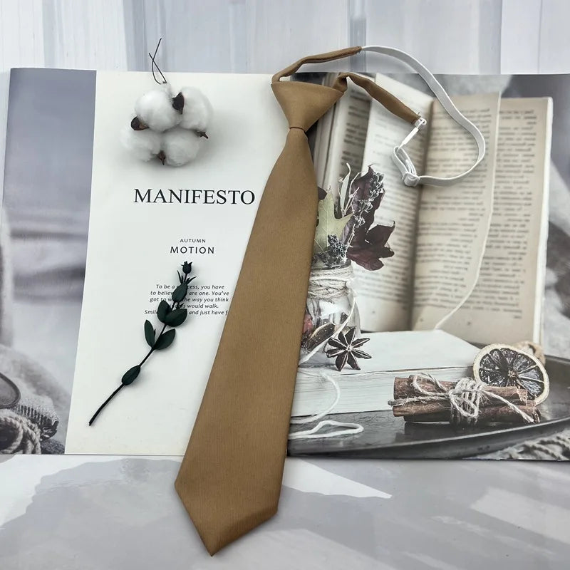 Trendy JK Ties College Student Shirt Suit Neckwear Solid Brown Neckties For Men Women Lazy-tie Bachelor's Uniform Short Neck Tie