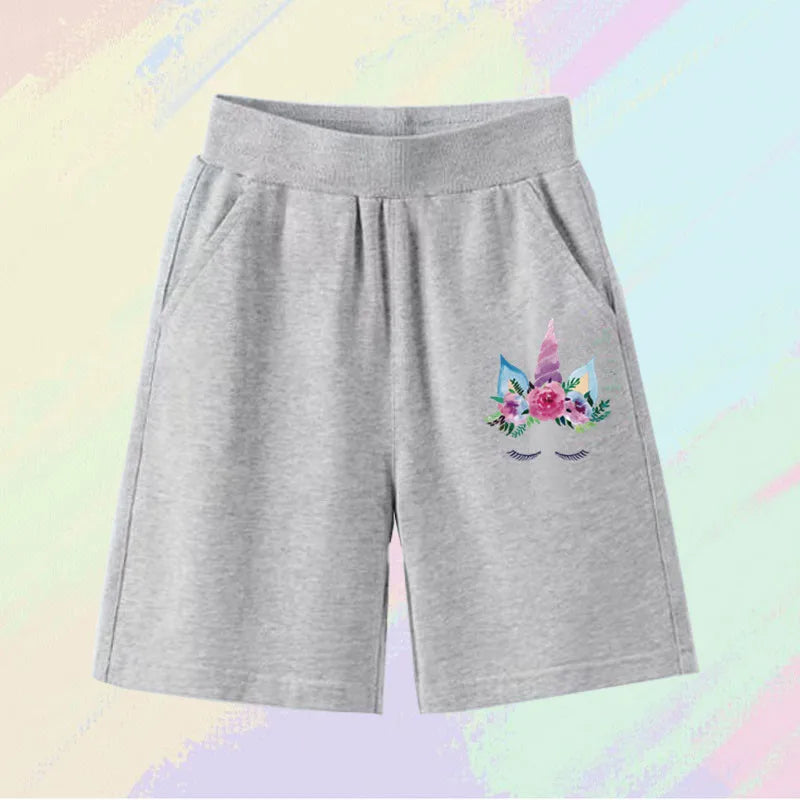 2023 Girls Summer Cat Ear Print Shorts Kids Elastic Waist Beach Short with Pocket Sports Short Pants Kids Cute Clothes 3-14y