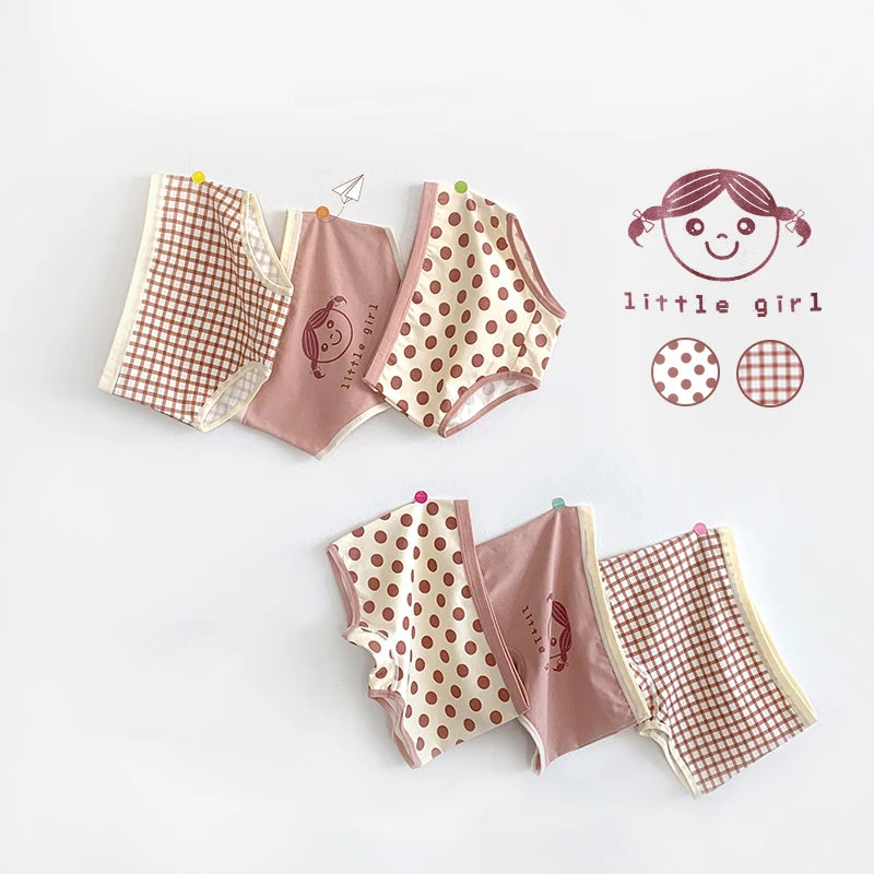 3Pcs/lot Kids Panties 7 Collections Chirdren's Underwear Lovely Girls Briefs Floral Grid Cute Pants Baby Dots Cotton Underpants