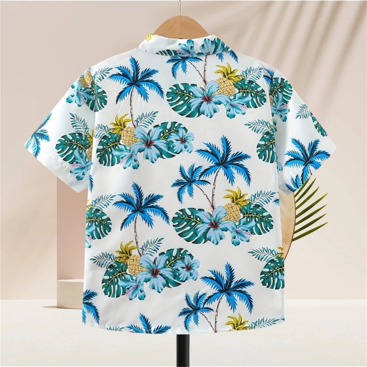 Casual Shirt Boy Beach Tropical Leaves and Coconut Tree Print Shirt Top Boys Creative Short Sleeve Shirt Lapel Tops Boys Clothes