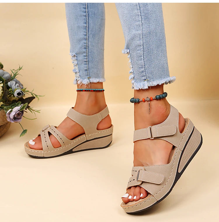 New Open Toe Fashion Women's Sandals Summer 2023 Soft Sexy Womens Sandals Wedge Buckle Women's Orthopedic Sandal Footwear Female