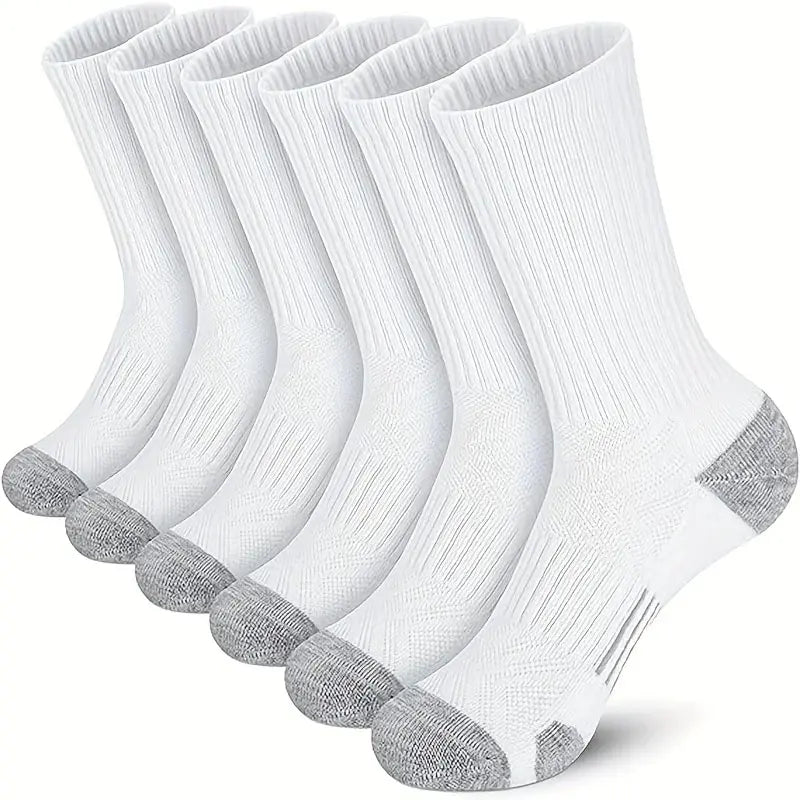 6 Pairs Of Sports Socks Men's Buffered Running Socks Breathable Outdoor Sports Socks Long Mid Calf Socks