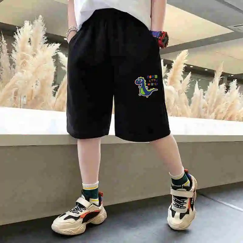 Kids Summer Cartoon Shorts 3-14Years Children Cotton Elastic Waist Knee Length Pants Gray School Student Boys Short Sweatpants