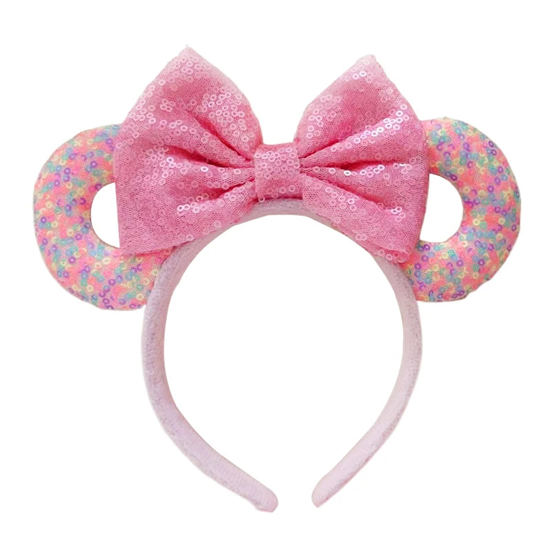 2023 New Style Mickey Minnie Ear Headband Sequin Bows Girl Adult Kids Halloween Party Cosplay Hair Accessories Princess Hairband