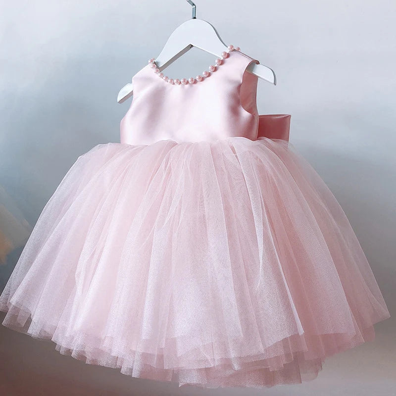 Toddler Baby Girls Dress Bow Baptism Dress for Girls 1 Yrs Birthday Party Wedding Beading Dress Formal Occation Tutu Fluffy Gown