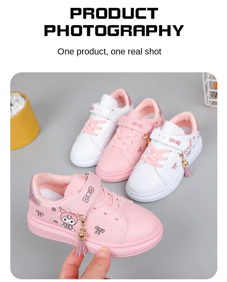 Sanrio Girls's Fashion Sneakers Kid's Anti-skid Casual Shoes Cartoon Anime Kuromi Thick Soles Shoes Children's Board Shoes