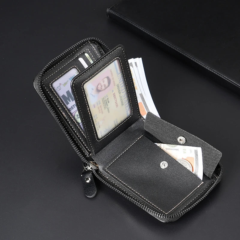 Leather Men’s Wallet Luxury Mens Purse Male Zipper Card Holders with Coin Pocket Rfid Wallets Gifts for Men Money Bag