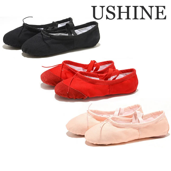 USHINE Flat Canvas Head Black White Soft Zapatos De Punta De Ballet Slippers BD Ballet Belly Gym Yoga Dance Shoes Kids Woman man