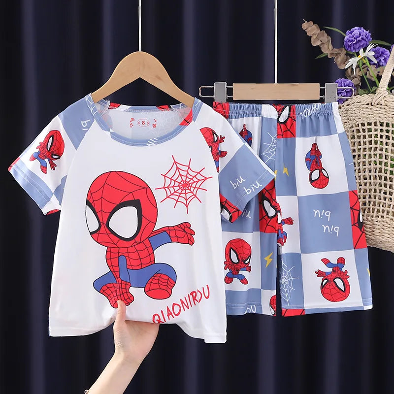 Summer Children Pajamas Set Short Sleeve T Shirt Boys Clothes Kids Children's Sleepwear Robe Clothing Mother