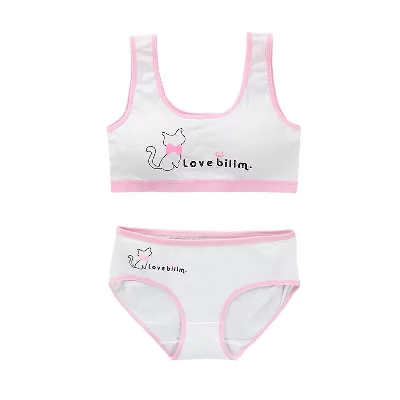 Puberty Girls Panty Sets Teenage Cotton Padded Training Bra+Panties Kids Sports Bra Underwear