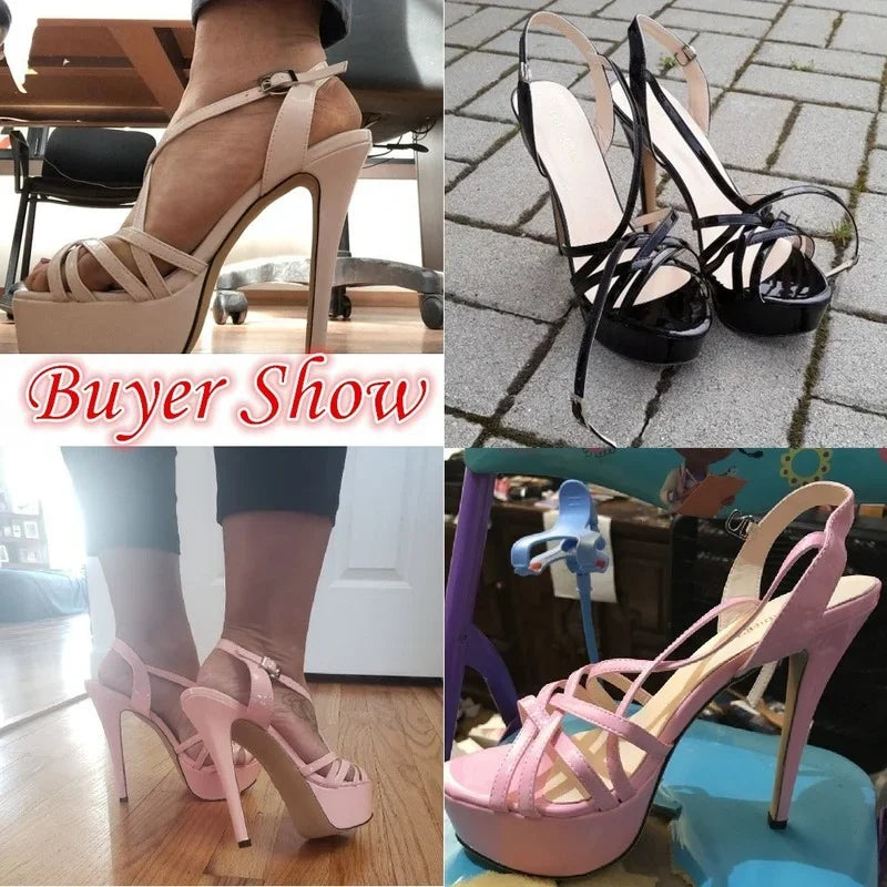 LOSLANDIFEN 2025 NEW 14CM Platform High Heels Sandals Sexy Ankle Strap Open Toe Gladiator Party Dress Women Shoes Plus Size 44