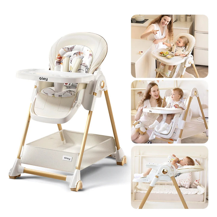 Luxury Baby High Chair with Removable Seat and Tray Adjustable Height Baby Feeding Chair Assembly-free dining chair