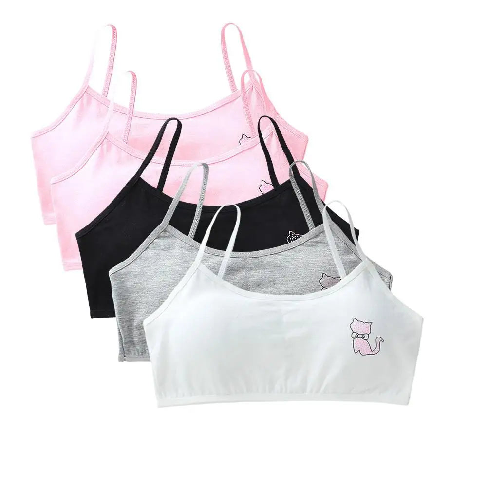 5PCS/Lot Teeange Girls Small Training Bras Purbery School Girl Sports Bra Children Detachable Chest Pad Underwear Kids Tube Tops