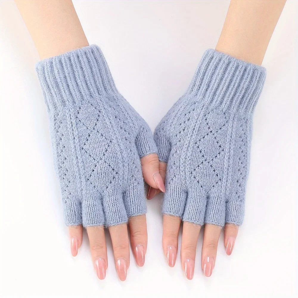 Mink Fleece Soft Winter Half Finger Gloves Women Warm Luxury Solid White Plush Knitted Fingerless Gloves Wrist Mittens Writting