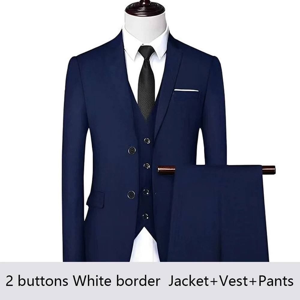 High Quality Wedding Suits For Men Elegant Blazers Set 3 Pieces Formal Classic Jackets Vest Pants Full Coats Luxury 2024 Costume