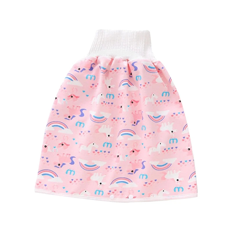 Cotton Diaper Skirt for Kids 0-12Y Waterproof Urine Reusable Pants with Cartoon Pattern Anti-Side Leakage Breathable Diaper