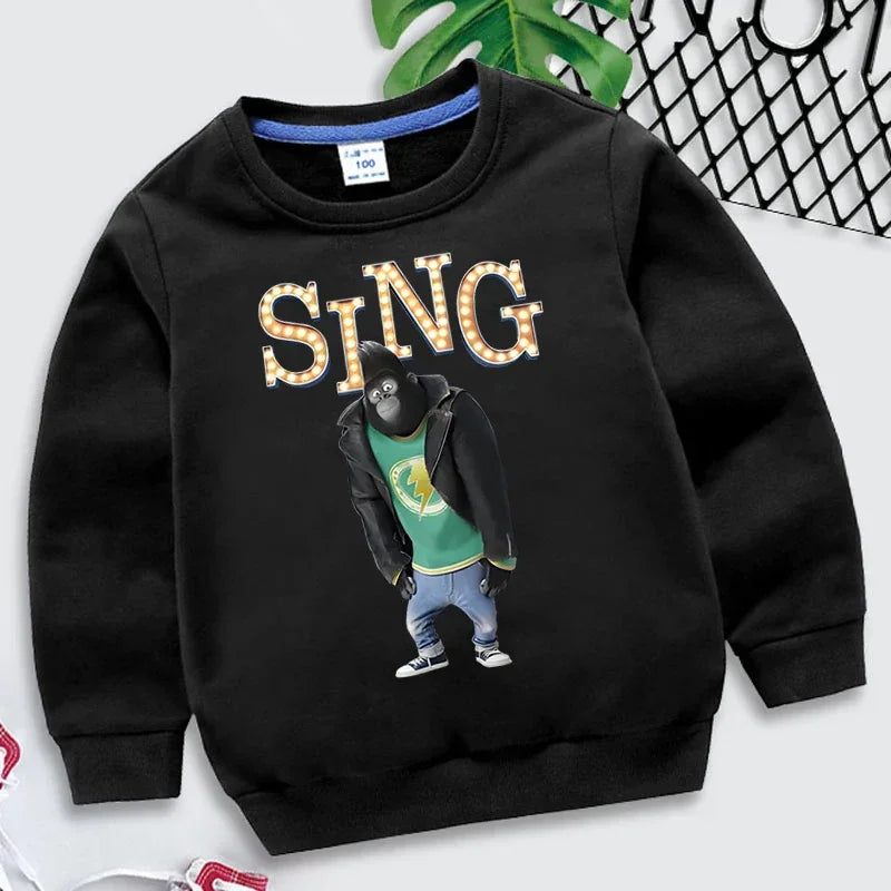 Johnny Gorilla Sing Print Children Sweatshirt Hip Hop Streetwear Autumn Kids Long Sleeve Pullover Girl Boy Johnny Gorilla Hoodie