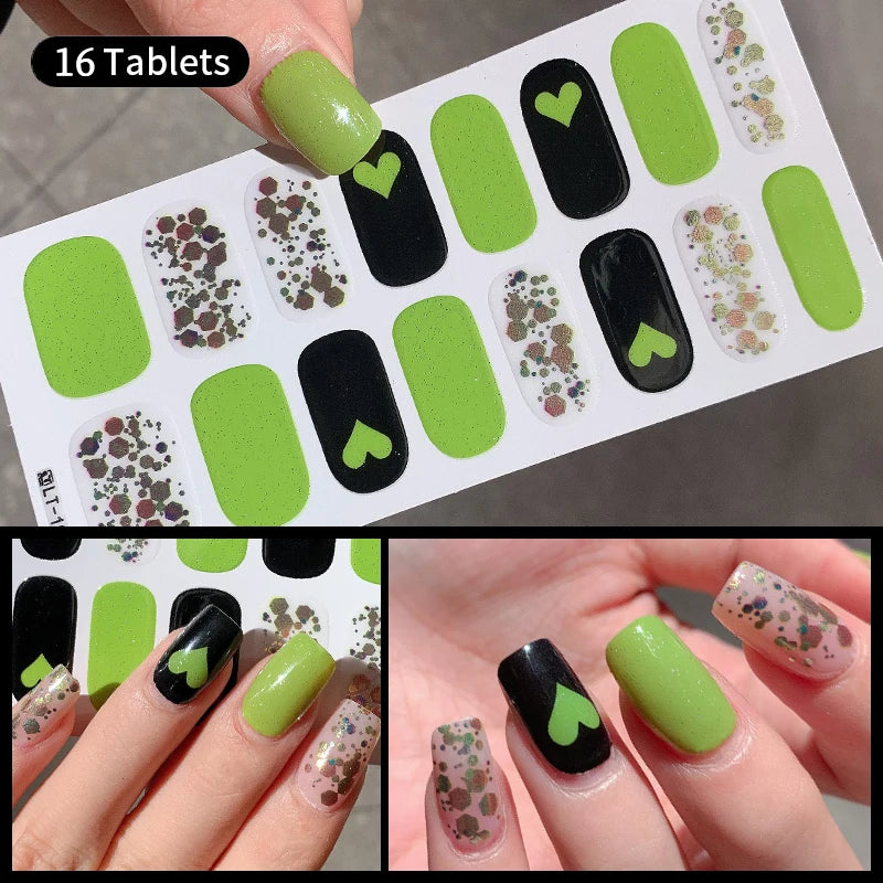 Full Cover Nail Stickers Fashion Nail Polish Nail Decoration Sparkling Glitter Self Adhesive Manicure Designer Nail Art Sticker