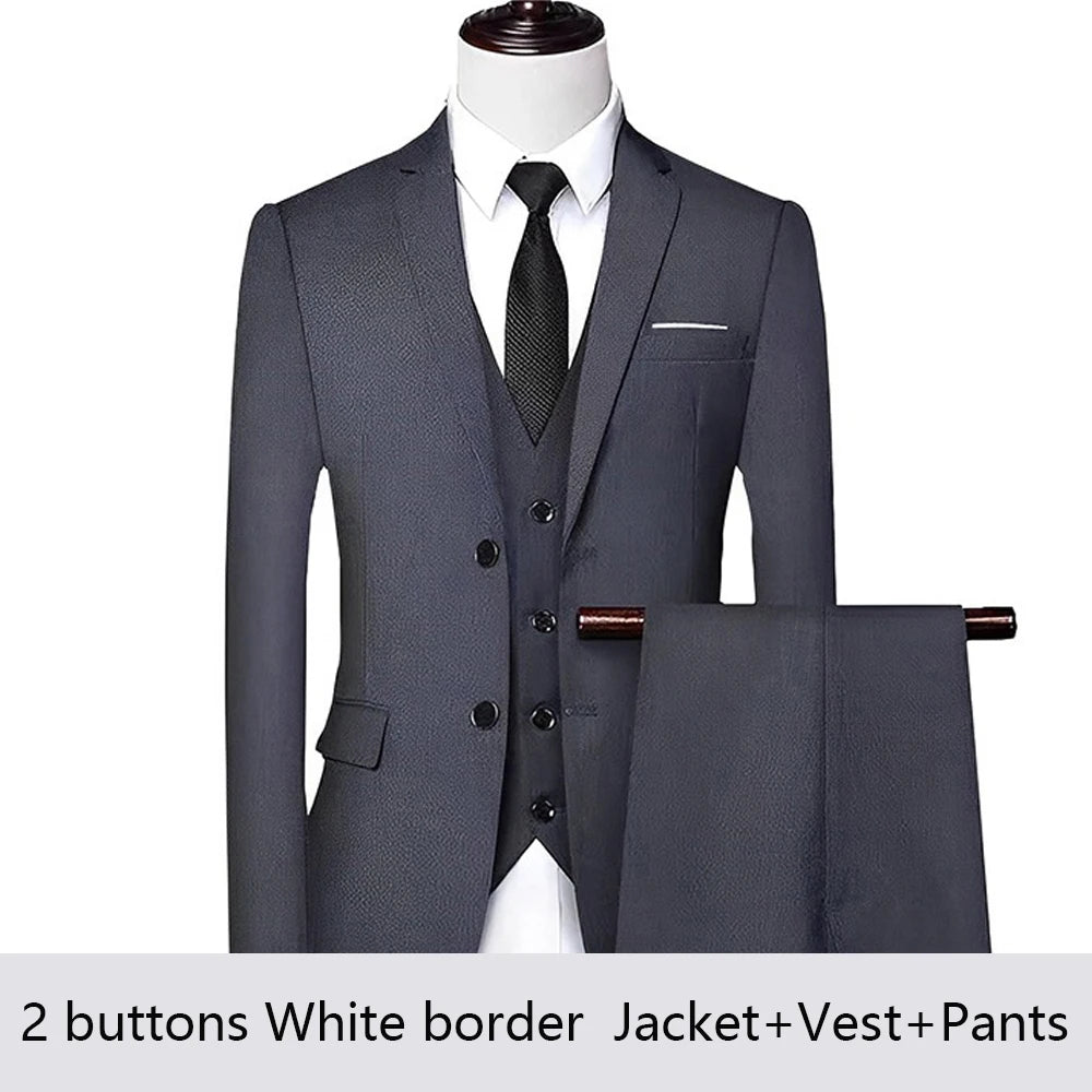 High Quality Wedding Suits For Men Elegant Blazers Set 3 Pieces Formal Classic Jackets Vest Pants Full Coats Luxury 2024 Costume