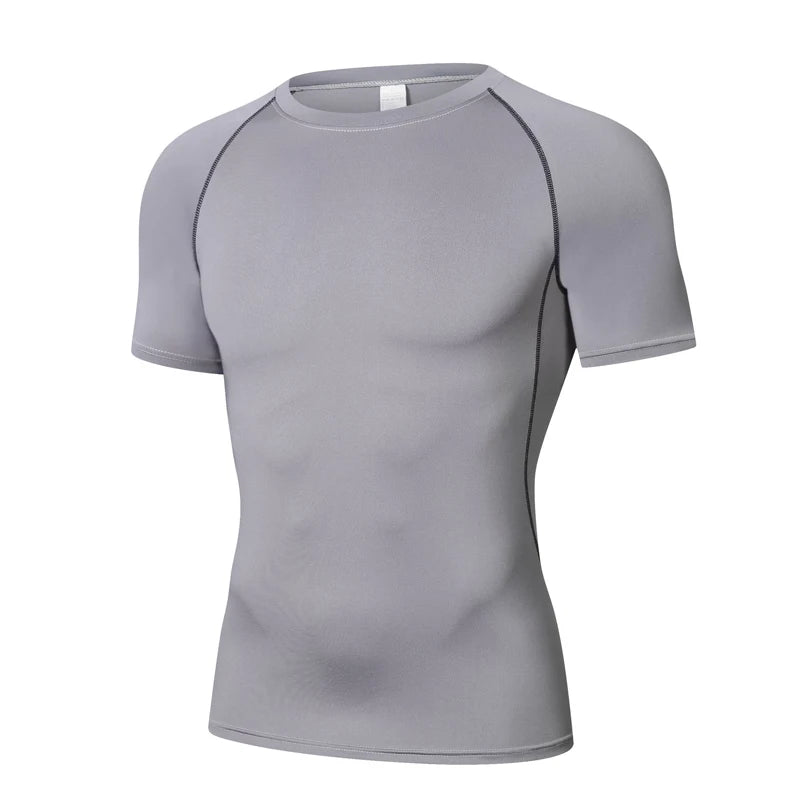 Sports T-shirt men's quick drying short sleeved sports T-shirt top gym fitness tight fitting shirt training running T-shirt men'