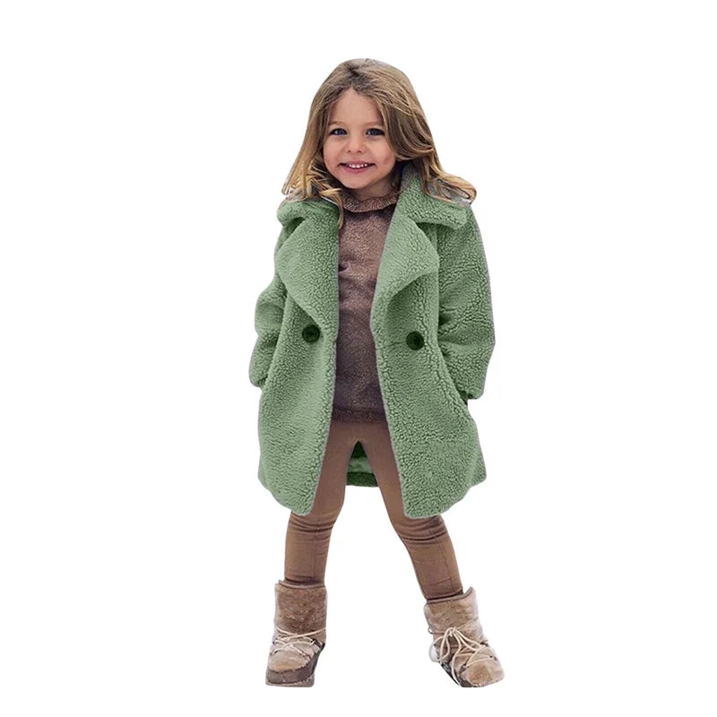 Warm Lamb's Wool Jackets For Girls Boys Winter Fleece Outerwear Autumn Children Fashion Single-Breasted Coats Big Kids Clothes