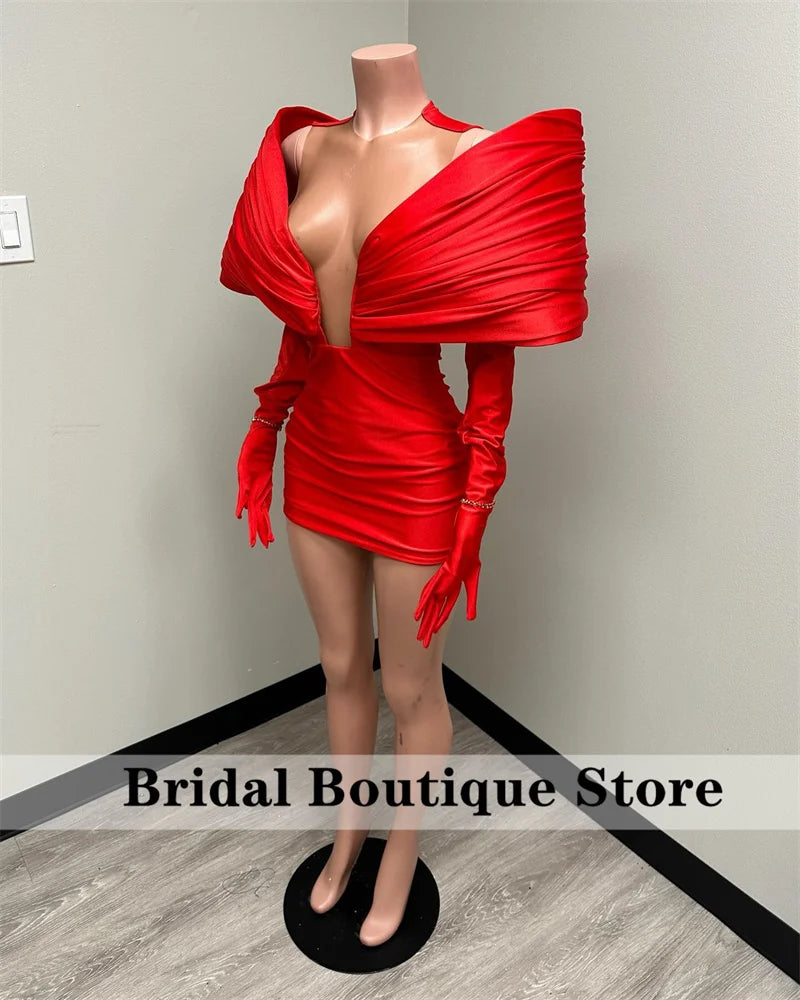 Stunning New Arrival 2024 Red Prom Gown With Two Gloves Off Shoulder Birthday Party Cocktail Dresses Robe De Bal Customized