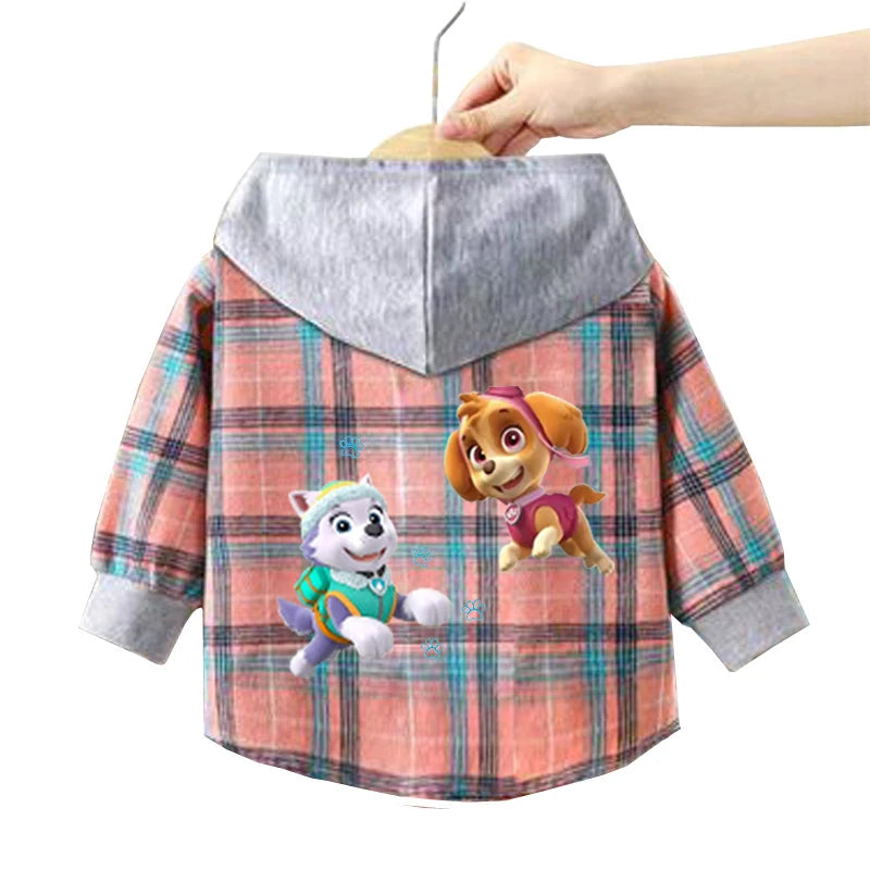 Paw Patrol Children's Hooded Shirts Kids Clothes Baby Boys Plaid Shirts Coat for Spring Autumn Girls Long-Sleeve Jacket Clothing