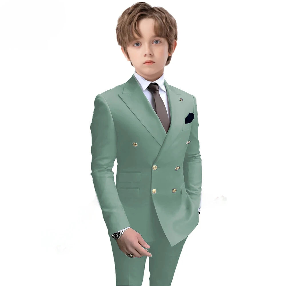 Navy Blue Boys 2 Piece Suit Double Breasted Blazer Kids Wedding Tuxedo Jacket Pants Formal Child Clothes 2-16 Years Old