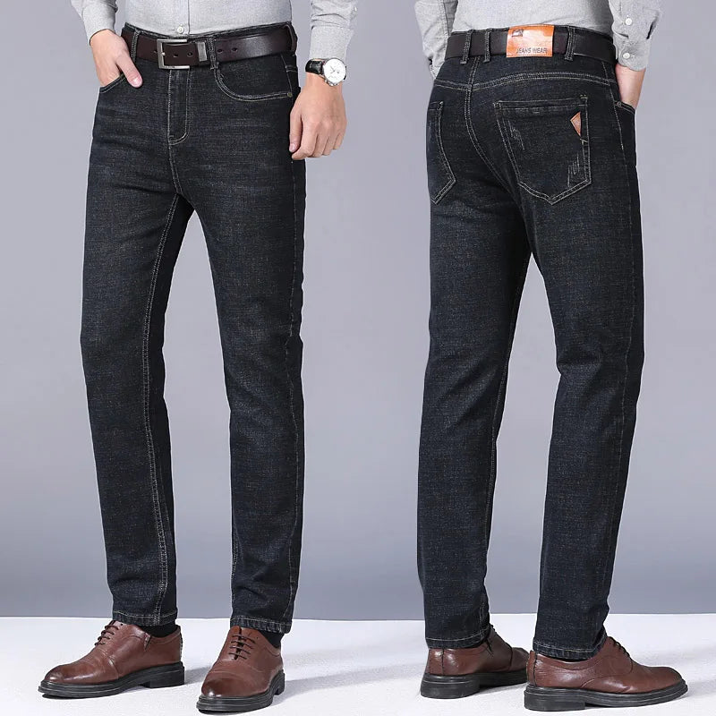 2024 NEW Men's Classic Style Casual Stretch Slim Jean Pants Male Brand Denim Trousers Black Blue Fashion Business Jeans