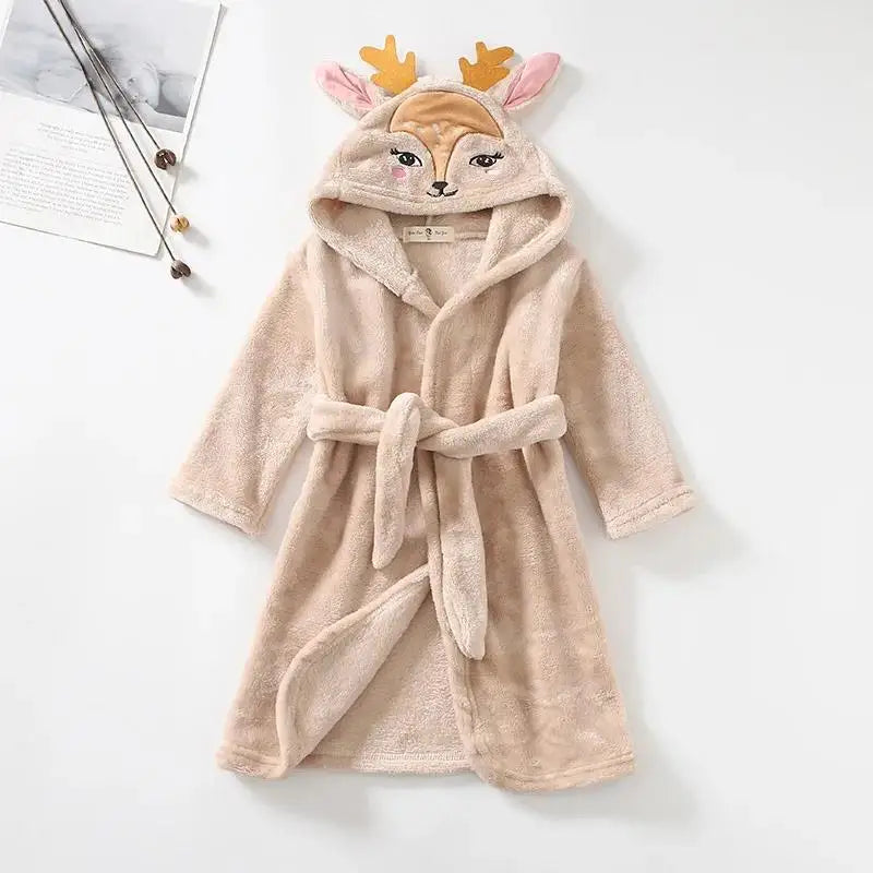 New Autumn Winter Kids Hooded Flannel Bathrobe Baby Bath Robes Boys Girls Cute Cartoon Soft Warm Pajamas Long Sleeve Towel Robe